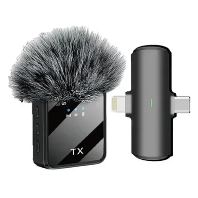 Micrófono para celular CORBATERO con cubre viento inalámbrico TIPO C y IPHONE (7382)