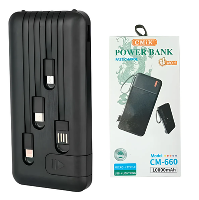 Power bank cargador portátil 10000mAh CMiK 4 en 1 con linterna (CM-660)