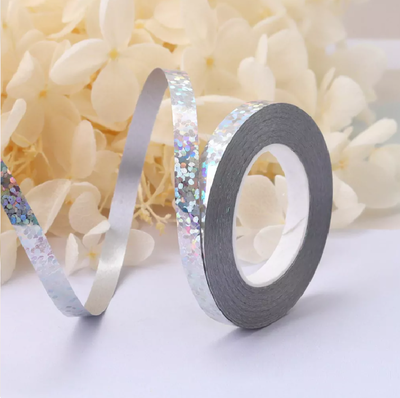 Cinta ribbon para globos PLATEADA HOLOGRAMADA 10mts. x1 unidad