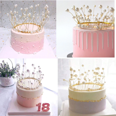 Topper corona con perlas para torta PLATEADO