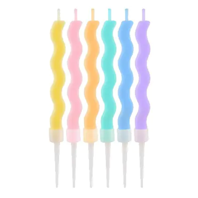 Vela metalizada con ondas gruesas multicolor pastel x6 unidades
