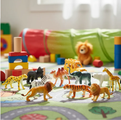 Animales de la selva de goma x12 unidades en caja transparente