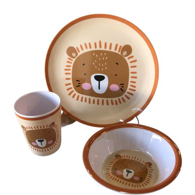 Set x3 unidades OSO NARANJA incluye plato, vaso y bowl de melamina