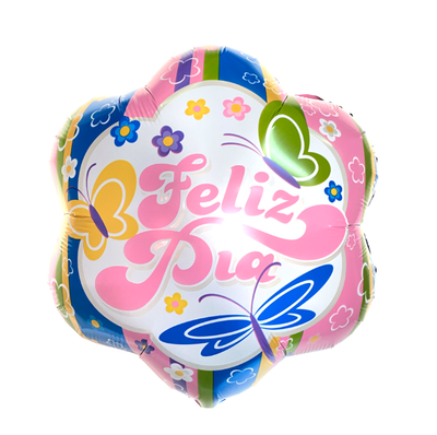 Globo Feliz Día multicolor flores mariposa 45cm