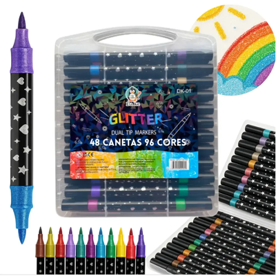 Valija 48 unidades fibras GLITTER doble punta