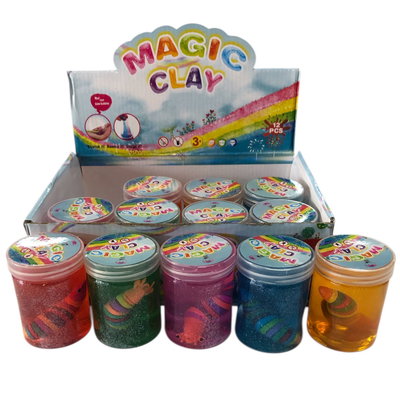 Slime con glitter GUSANO en pote 10x10cm surtido x1 unidad