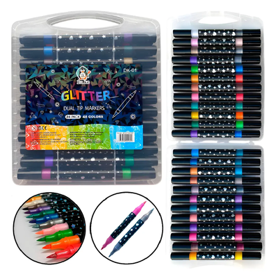 Valija 24 unidades fibras GLITTER doble punta