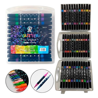 Valija 36 unidades fibras GLITTER doble punta