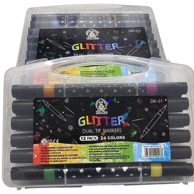 Valija 12 unidades fibras GLITTER doble punta