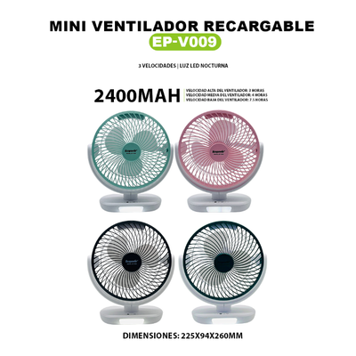 Ventilador de escritorio MINI FAN ECOPOWER recargable colores surtidos (EP-V009)