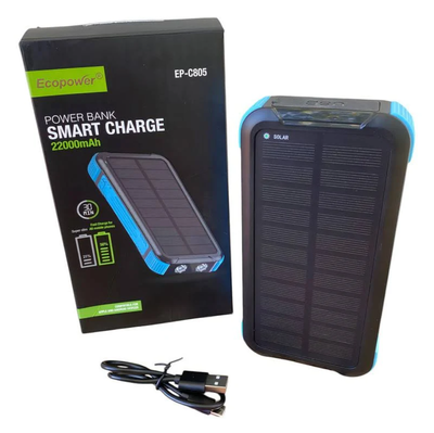 Power bank cargador portátil 22000mAh ECOPOWER con carga solar y linterna (EP-C805)