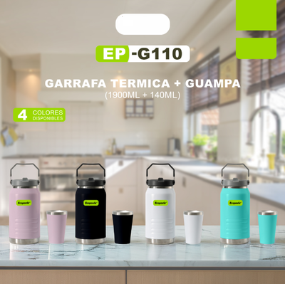 Kit galón de 1900ml + vaso de acero de 140ml para terere con sorbete ECOPOWER (EP-G110)
