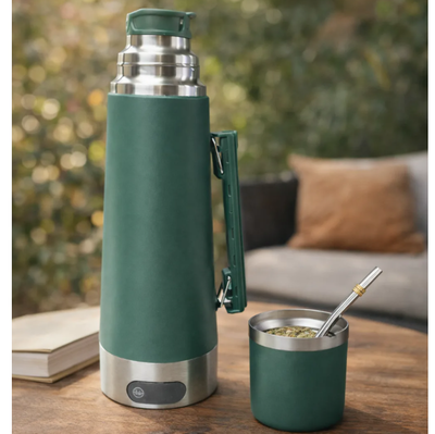 Termo eléctrico 1200ml con mate de acero inoxidable y bombilla (OG-ET1)