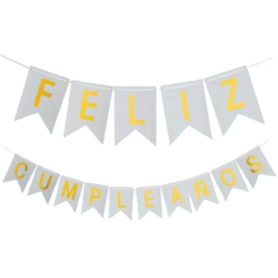 Banderín PLATEADO "Feliz cumpleaños" glitter 