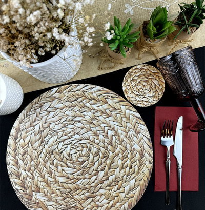 Plato de sitio de papel mimbre trenzado x24 unidades