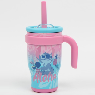 Vaso térmico STITCH acero inoxidable doble pico con manija y sorbete 400ml (DLS8365)