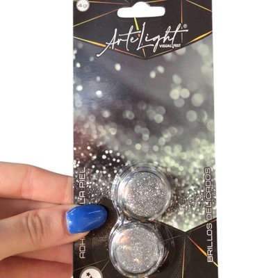 Set maquillaje glitter x2 PLATEADO