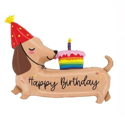 Globo perro salchicha con torta 76x53cm aprox.