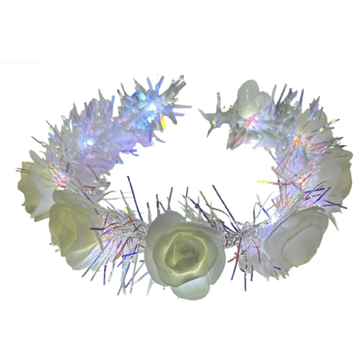 Corona de flores BLANCA LED x1 unidad