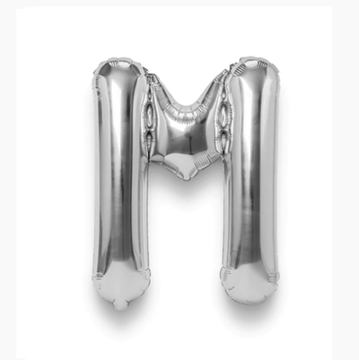 Globo letra M plateada 16" 35cm x1 unidad