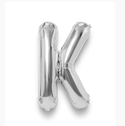 Globo letra K plateada 16" 35cm x1 unidad