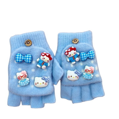 Guantes celeste SIN DEDOS para niños KITTY con apliques CELESTE (2-4 años)