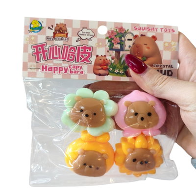 Squishy capibara flor x4 en blister