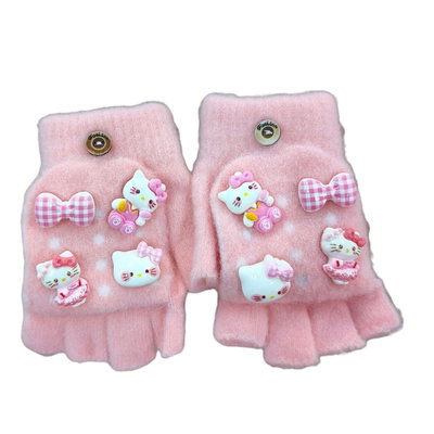 Guantes rosa SIN DEDOS para niños KITTY con apliques ROSA (2-4 años)
