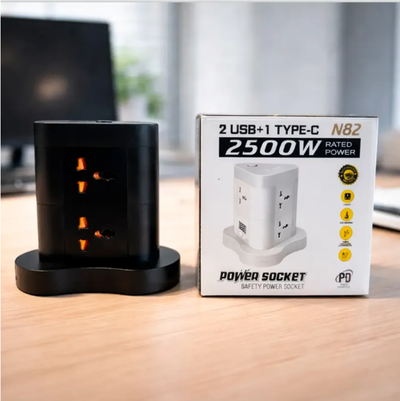 Zapatilla alargue TORRE con 6 tomas 220v 2 USB 1 TIPO C 2500w N82 en caja