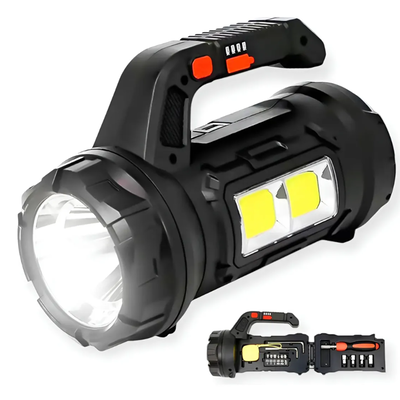 Linterna LED táctica multifuncional recargable con caja de herramientas (HM-7729G)