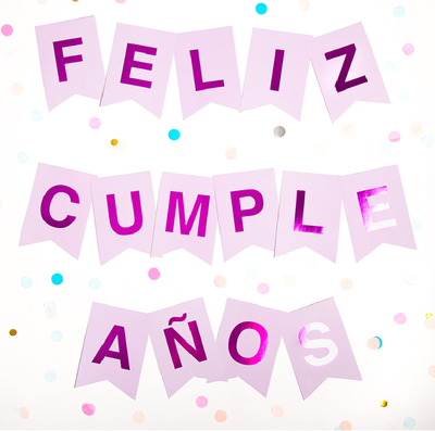 Banderín "feliz cumpleaños" rosa stamping fucsia metalizado