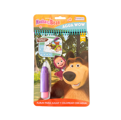 Libro MASHA Y EL OSO AGUA WOW para colorear incluye un lápiz mágico y actividades (AMA02900)