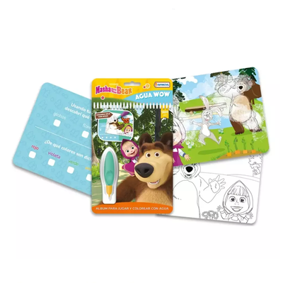 Libro MASHA Y EL OSO AGUA WOW para colorear incluye un lápiz mágico y actividades (AMA02900)