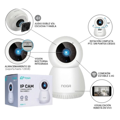 Cámara remota de seguridad IP 355° 2.4g inalámbrica NOGA con WIFI y audio bidireccional (NGW-11)