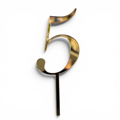 Topper acrílico número 5 DORADO ESPEJADO