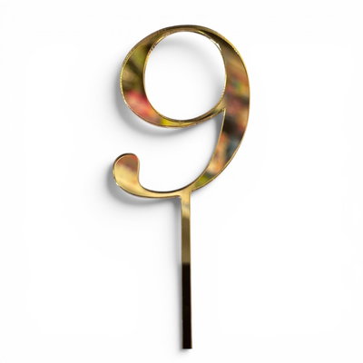 Topper acrílico número 9 DORADO ESPEJADO