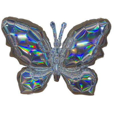 Globo mariposa iridiscente plateada 60x45cm