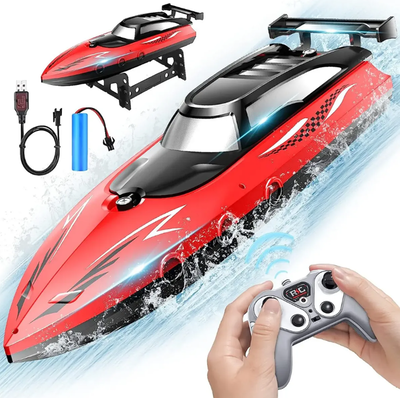 Lancha barco acuático a control remoto doble motor giro 360° recargable (3974)