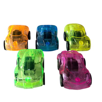 AUTITOS LISOS TRANSPARENTES a fricción colores surtidos  x5 unidades