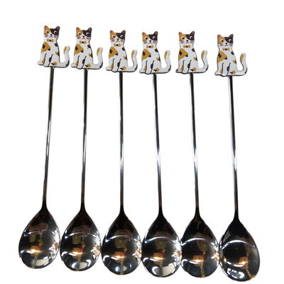 Cucharita GATO CARA FUERA de acero x6 unidades (MT9949)