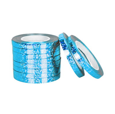Cinta ribbon para globos CELESTE HOLOGRAMADA 10mts. x1 unidad