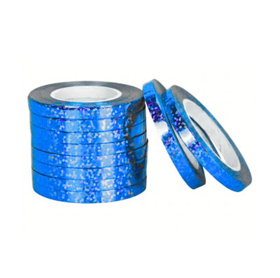 Cinta ribbon para globos AZUL HOLOGRAMADA 10mts. x1 unidad
