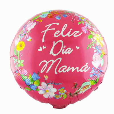 Globo flores Feliz Día Mamá redondo 45cm aprox.