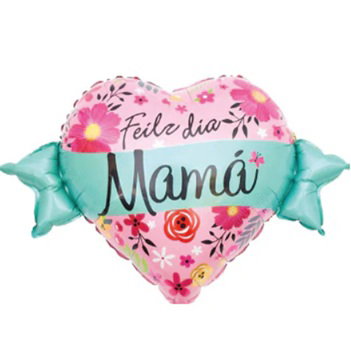 Globo flores Feliz Día Mamá con lazo 45cm aprox.