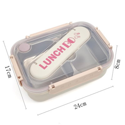 Lunchera hermética ROSA de plástico con cuchara 4 trabas LUNCH BO