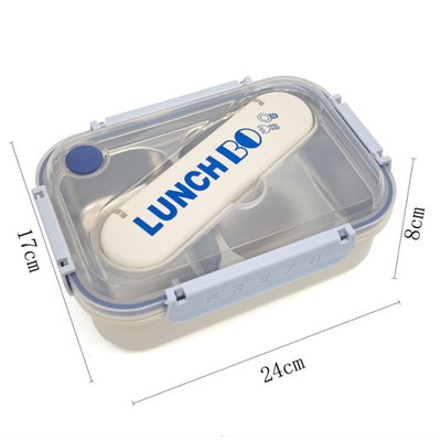 Lunchera hermética CELESTE de plástico con cuchara 4 trabas LUNCH BO