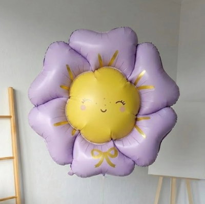 Globo flor con carita feliz grande ROSA/ LILA 100x104cm aprox.