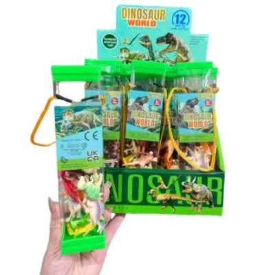 Dinosaurios de goma x12 unidades en caja transparente