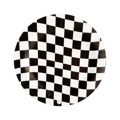 Plato carrera cuadritos negros x8 unidades