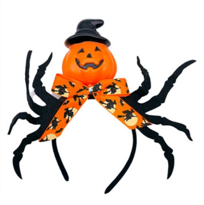 Vincha calabaza con moño y patas de araña halloween x1 unidad